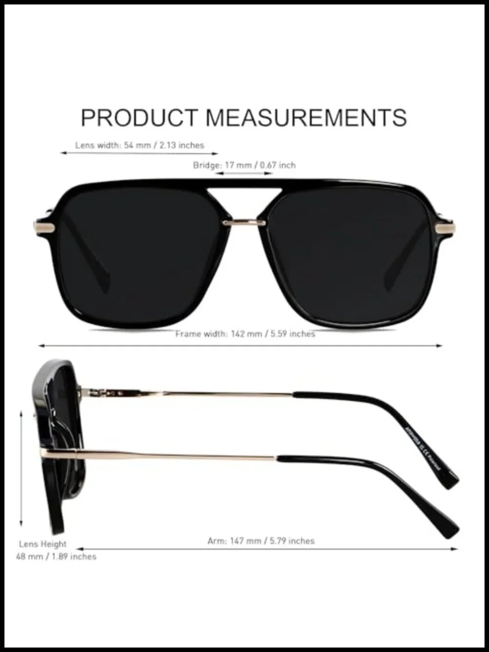 Polarized Retro Square Aviator Sunglasses UV400 Double Bridge Unisex
